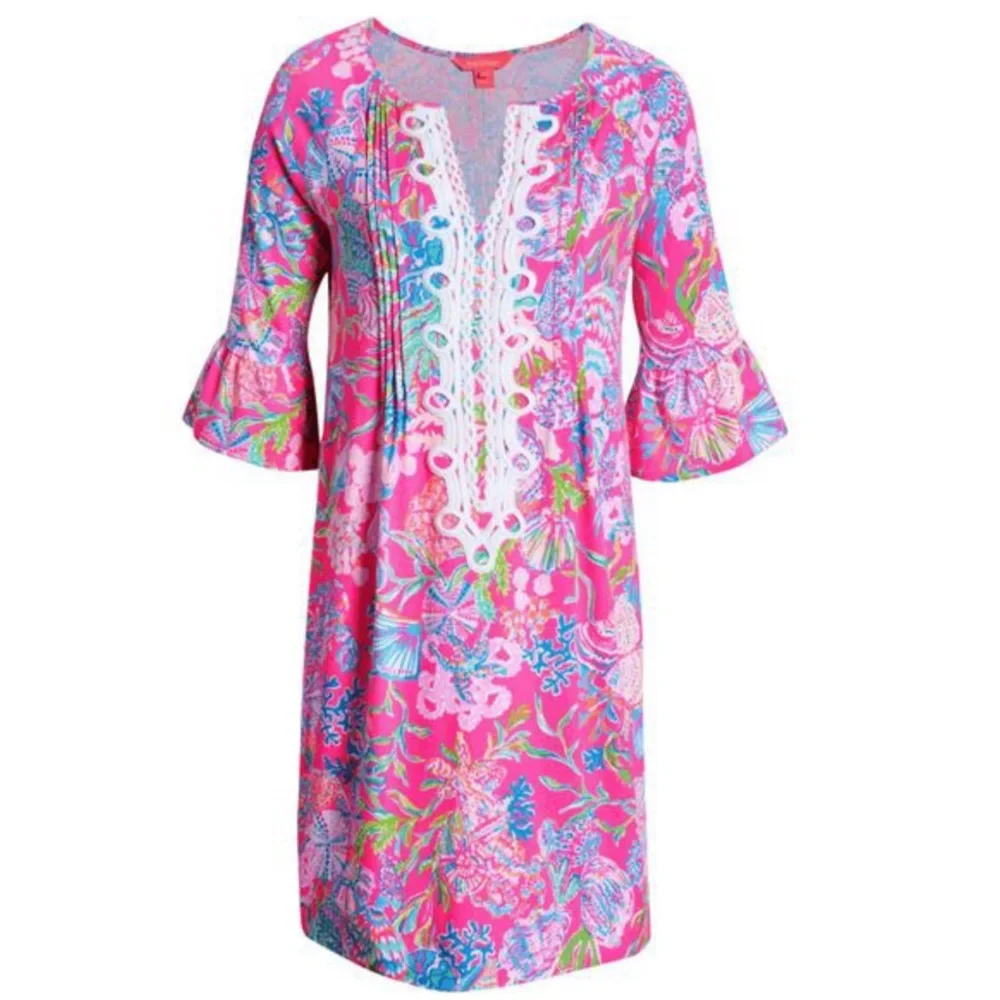 LILLY PULITZER Embroidered Neckline Tunic Dress Isle Shell Me Pink Size M NWT - Picture 6 of 7